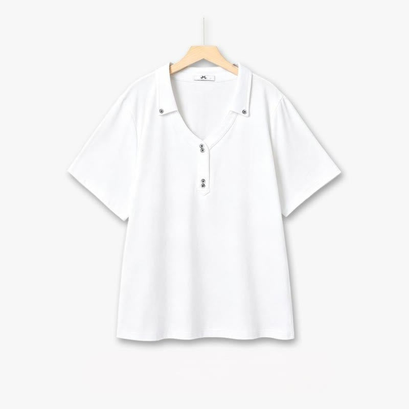 Bluse in Übergröße mit Knopfleiste und V-Ausschnitt aus Baumwollmischgewebe - Weiß - 6XL - image 1