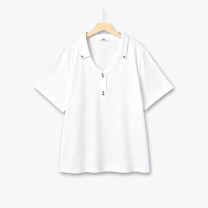 Bluse in Übergröße mit Knopfleiste und V-Ausschnitt aus Baumwollmischgewebe - Weiß - 6XL - image 1