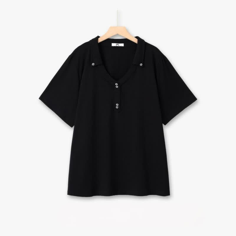 Bluse in Übergröße mit Knopfleiste und V-Ausschnitt aus Baumwollmischgewebe - Schwarz - 6XL - image 2