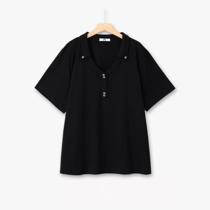 Bluse in Übergröße mit Knopfleiste und V-Ausschnitt aus Baumwollmischgewebe - Schwarz - 6XL - image 2