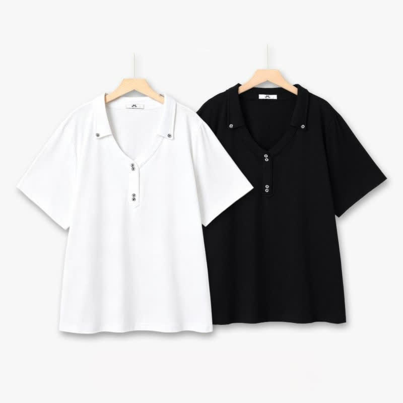 Bluse in Übergröße mit Knopfleiste und V-Ausschnitt aus Baumwollmischgewebe - image 0
