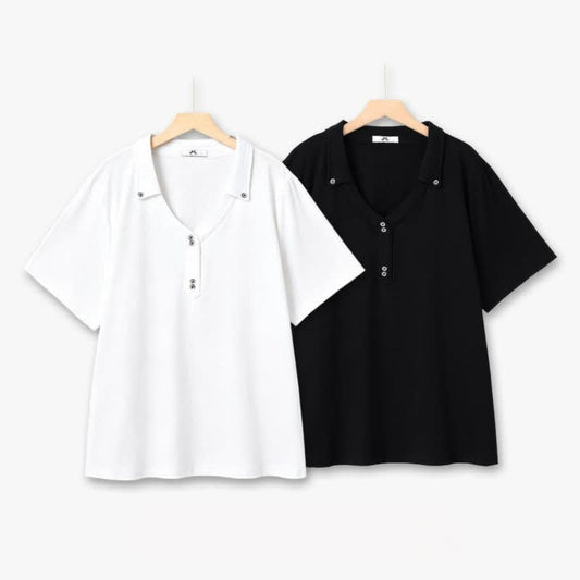 Bluse in Übergröße mit Knopfleiste und V-Ausschnitt aus Baumwollmischgewebe - image 0