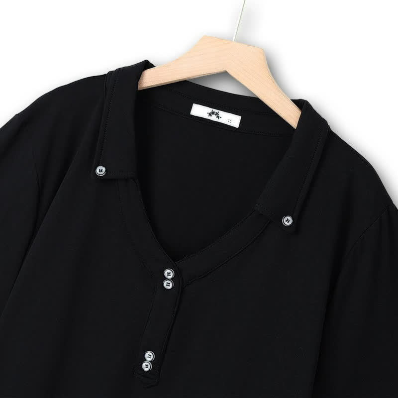 Bluse in Übergröße mit Knopfleiste und V-Ausschnitt aus Baumwollmischgewebe - image 3
