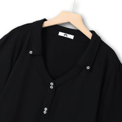 Bluse in Übergröße mit Knopfleiste und V-Ausschnitt aus Baumwollmischgewebe - image 3