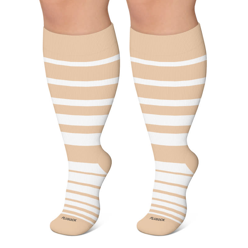 Kompressionsstrümpfe in Übergröße mit Farbblockmuster und Streifen - Khaki - 4XL - image 4