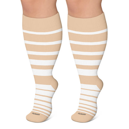 Kompressionsstrümpfe in Übergröße mit Farbblockmuster und Streifen - Khaki - 4XL - image 4