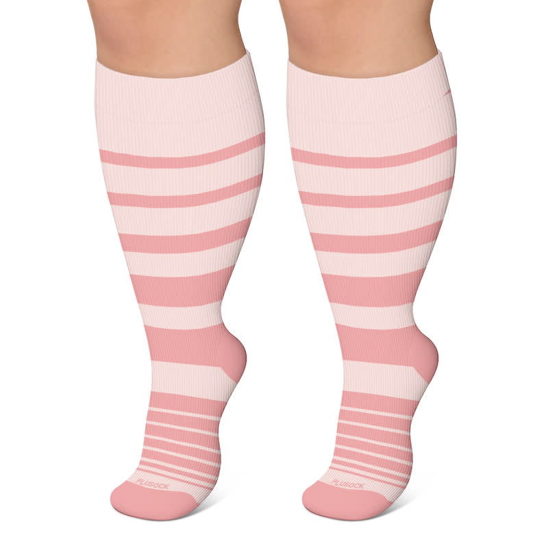 Kompressionsstrümpfe in Übergröße mit Farbblockmuster und Streifen - Rosa - 4XL - image 5