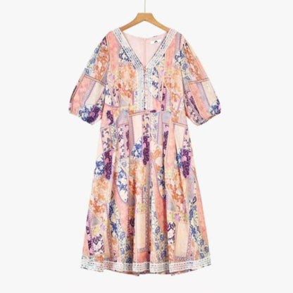 Vintage Patchwork Blumen Midikleid - Rosa - 6XL - image 0
