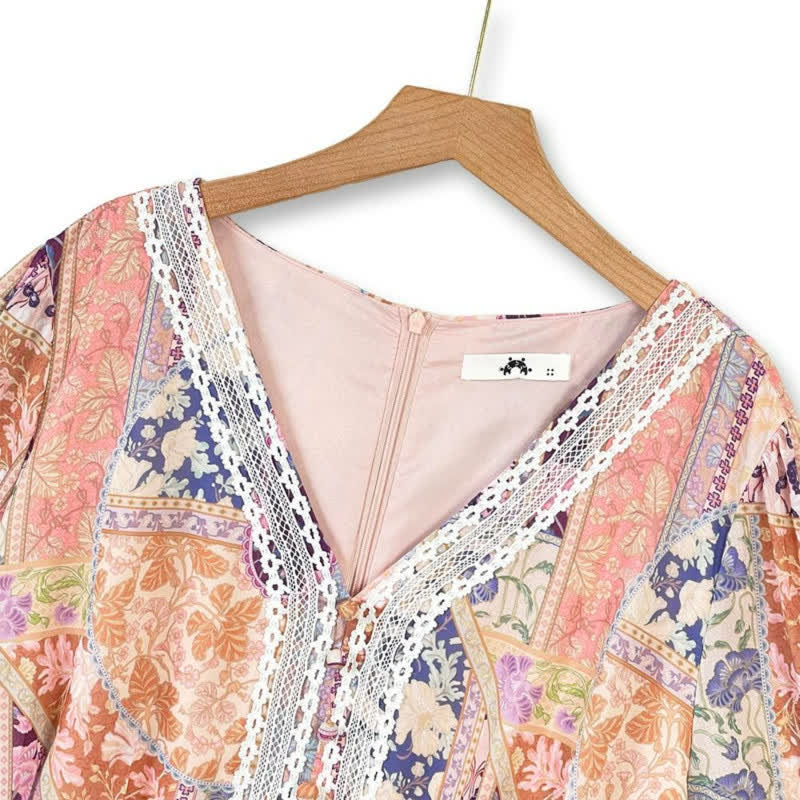 Vintage Patchwork Blumen Midikleid - image 1