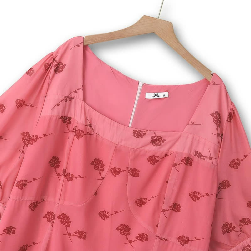 Vintage-Midikleid mit Blumenmuster und eckigem Ausschnitt - image 1