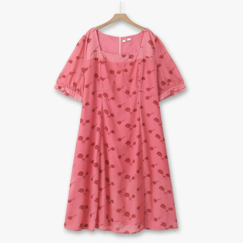 Vintage-Midikleid mit Blumenmuster und eckigem Ausschnitt - Rosa - 6XL - image 0