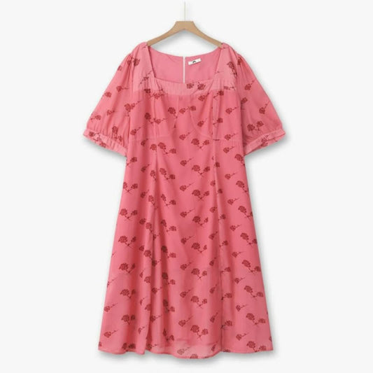 Vintage-Midikleid mit Blumenmuster und eckigem Ausschnitt - Rosa - 6XL - image 0