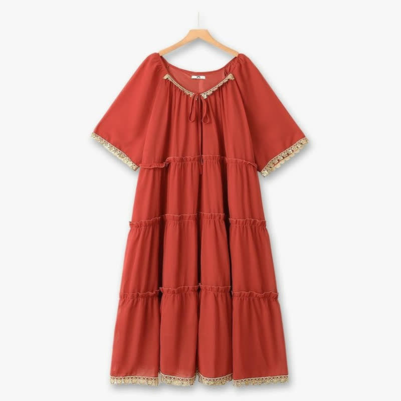 Boho-Maxikleid mit Spitzenbesatz - Rot - 6XL - image 0