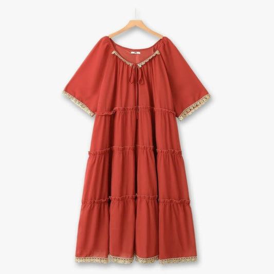 Boho-Maxikleid mit Spitzenbesatz - Rot - 6XL - image 0