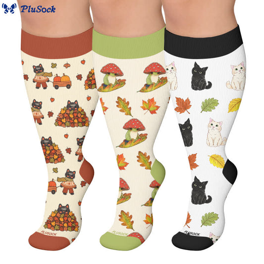 Kompressionsstrümpfe mit Herbstkatzen- und Froschmotiv in Übergröße - image 0