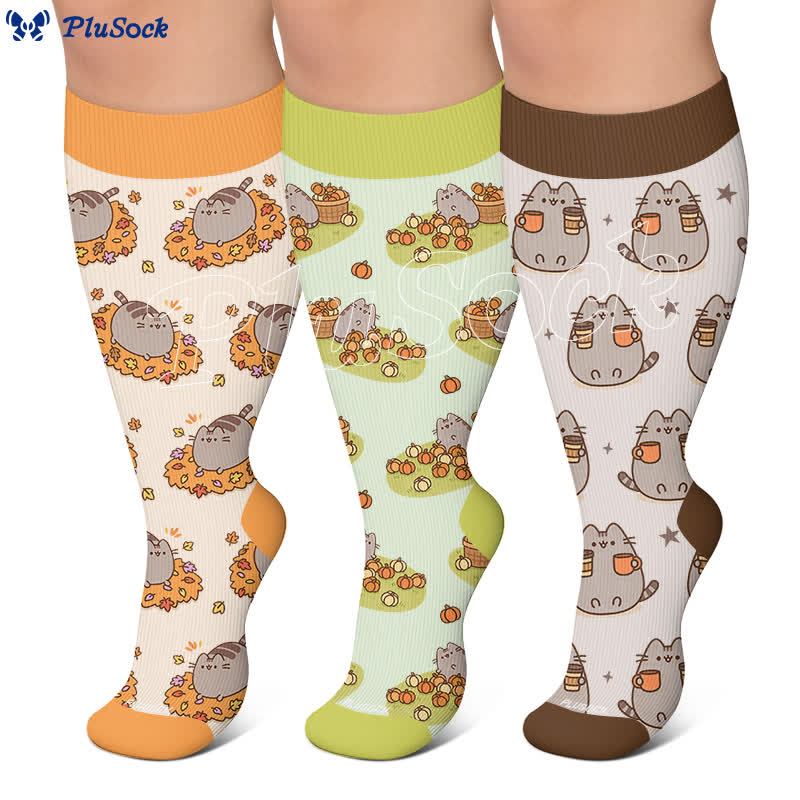 Plus Size Katzen Kürbisse Herbst Kompressionsstrümpfe - image 0