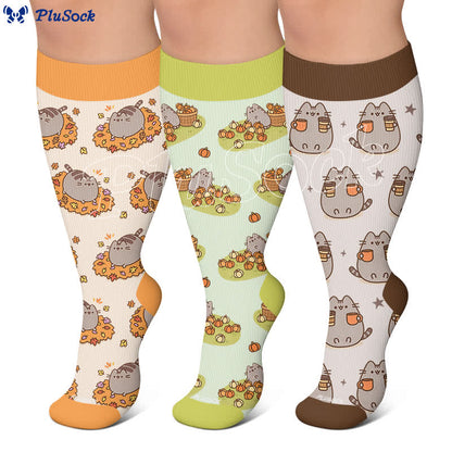 Plus Size Katzen Kürbisse Herbst Kompressionsstrümpfe - image 0