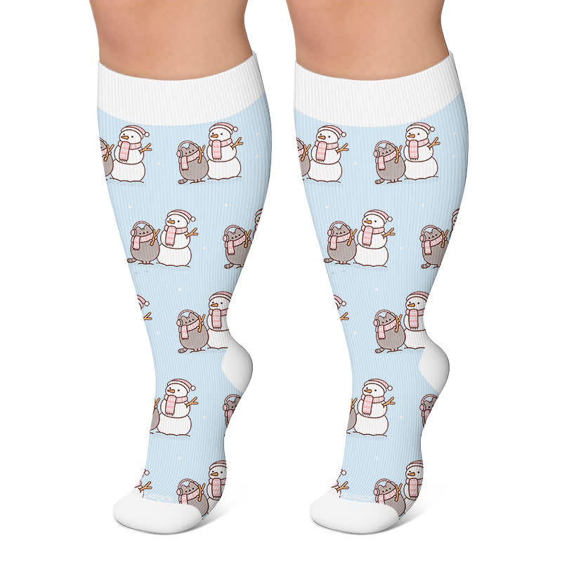 Kompressionsstrümpfe in Übergröße mit Schneemann-Katze - Blau - 4XL - image 6
