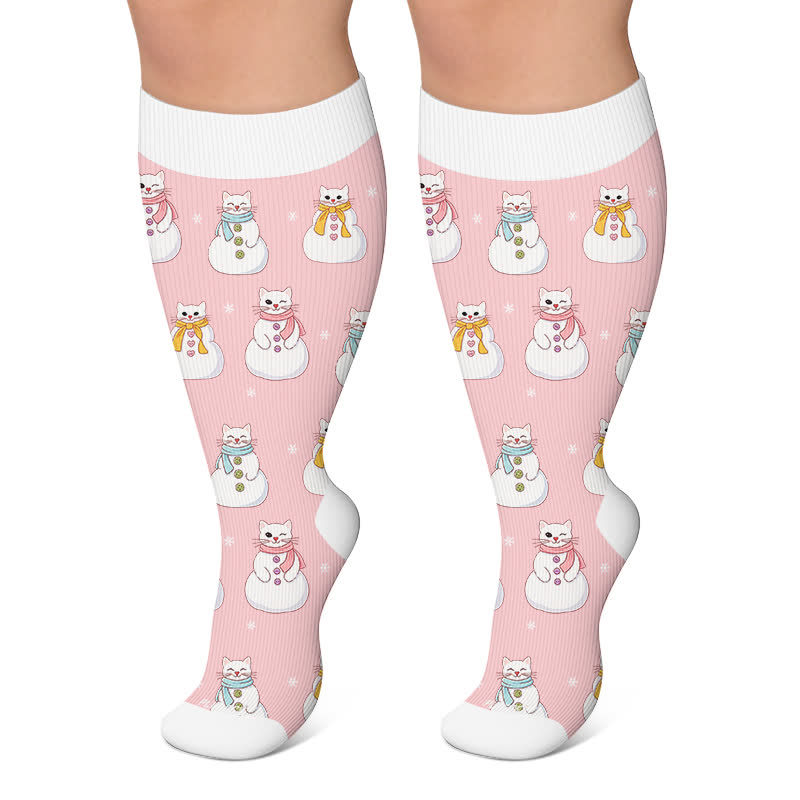 Kompressionsstrümpfe in Übergröße mit Schneemann-Katze - Rosa - 4XL - image 5