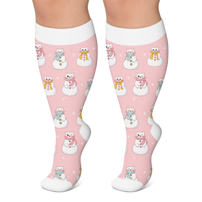 Kompressionsstrümpfe in Übergröße mit Schneemann-Katze - Rosa - 4XL - image 5