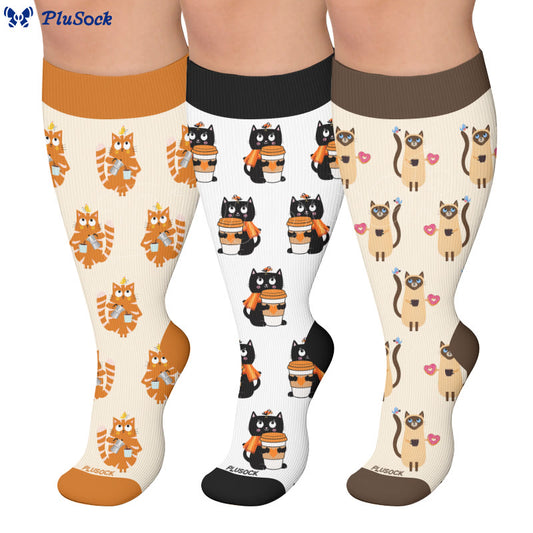 Plus Size Coffee Cat Kompressionsstrümpfe - image 0