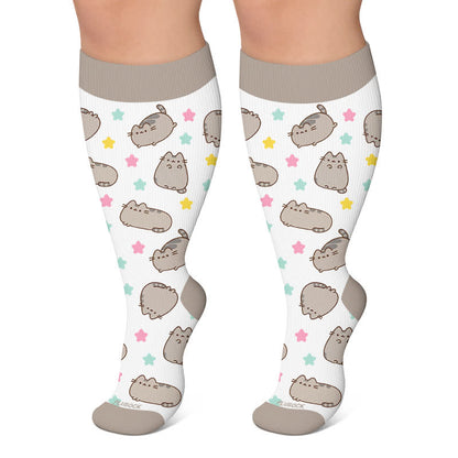 Plus Size Kompressionsstrümpfe mit niedlichem Katzen- und Kaninchenmotiv - Weiß - 4XL - image 4