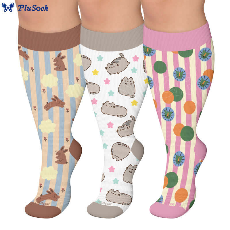 Plus Size Kompressionsstrümpfe mit niedlichem Katzen- und Kaninchenmotiv - image 0