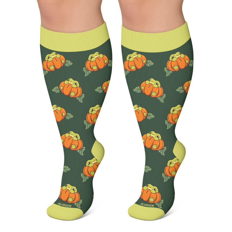 Kompressionsstrümpfe mit Kürbis-Schneeflocken-Frosch-Motiv in Übergröße - Grün - 4XL - image 5