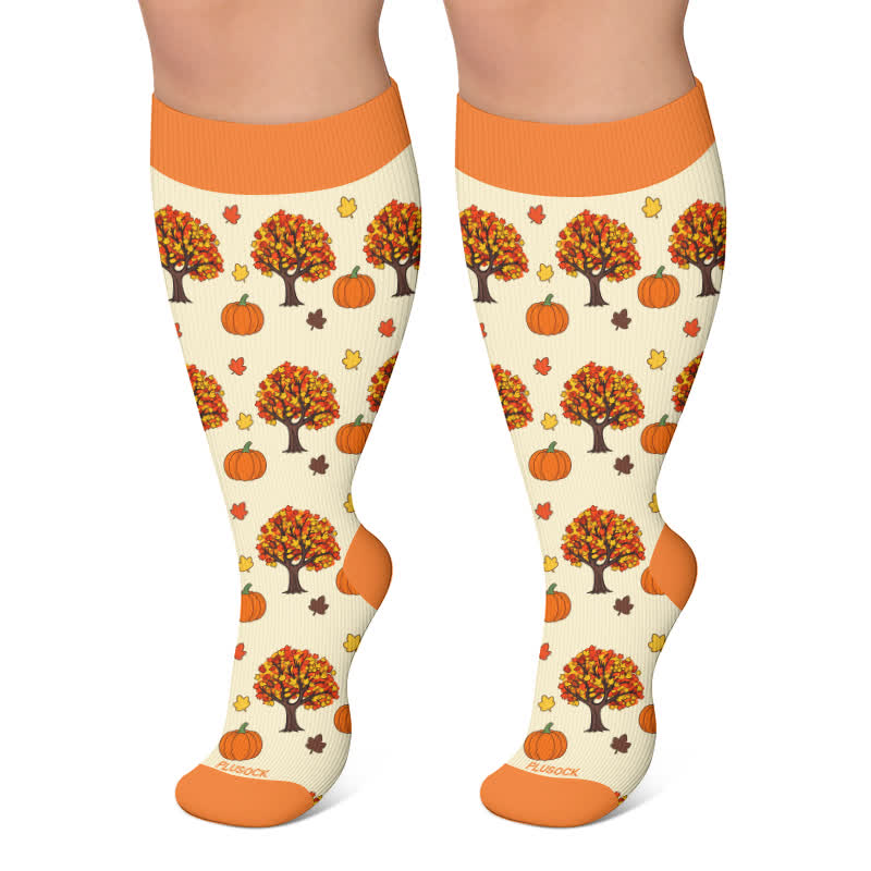 Kompressionsstrümpfe mit Kürbis-Schneeflocken-Frosch-Motiv in Übergröße - Orange - 4XL - image 6