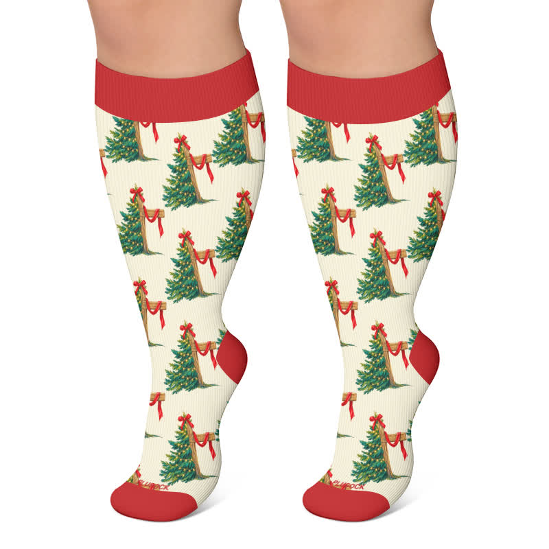 Kompressionsstrümpfe mit Weihnachtsmuster in Übergröße - Rot - 4XL - image 6