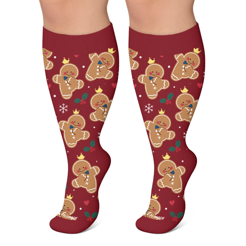 Weihnachtskompressionsstrümpfe mit Lebkuchenhund-Motiv in Übergröße - Rot - 4XL - image 4