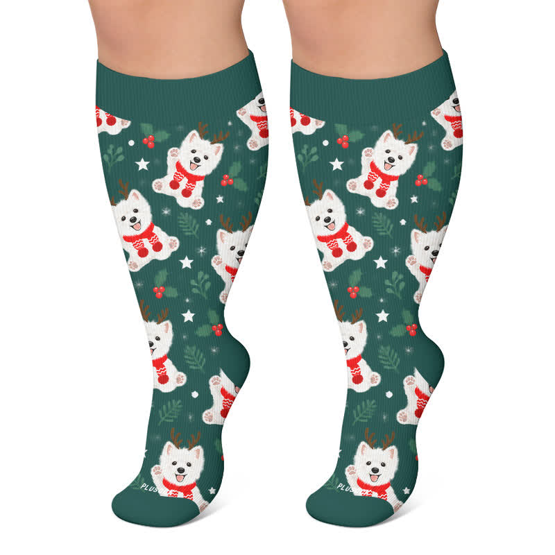 Weihnachtskompressionsstrümpfe mit Lebkuchenhund-Motiv in Übergröße - Grün - 4XL - image 5