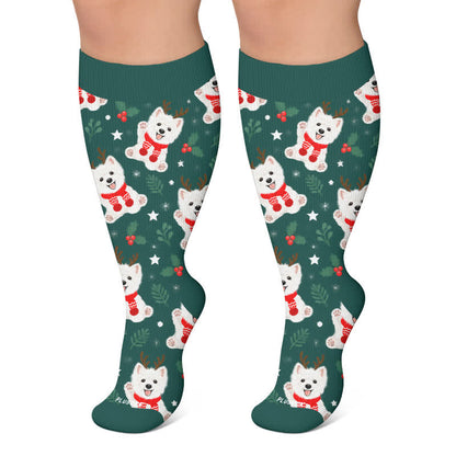 Weihnachtskompressionsstrümpfe mit Lebkuchenhund-Motiv in Übergröße - Grün - 4XL - image 5