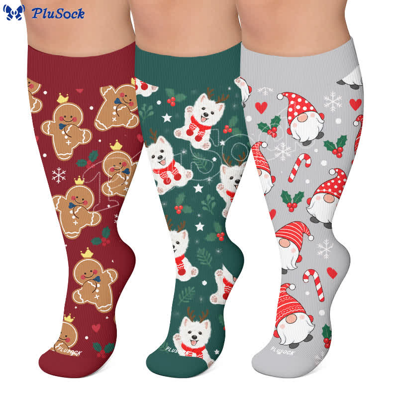 Weihnachtskompressionsstrümpfe mit Lebkuchenhund-Motiv in Übergröße - image 0