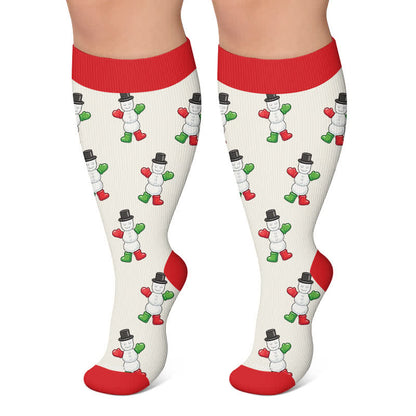 Kompressionsstrümpfe mit verspieltem Schneemann- und Froschmotiv in Übergröße - Beige - 4XL - image 4