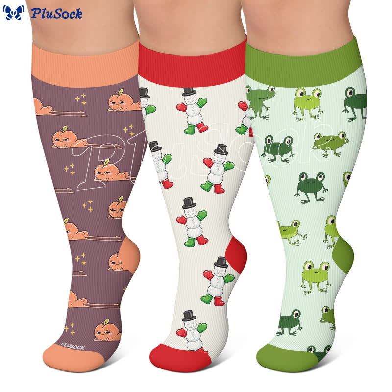 Kompressionsstrümpfe mit verspieltem Schneemann- und Froschmotiv in Übergröße - image 0