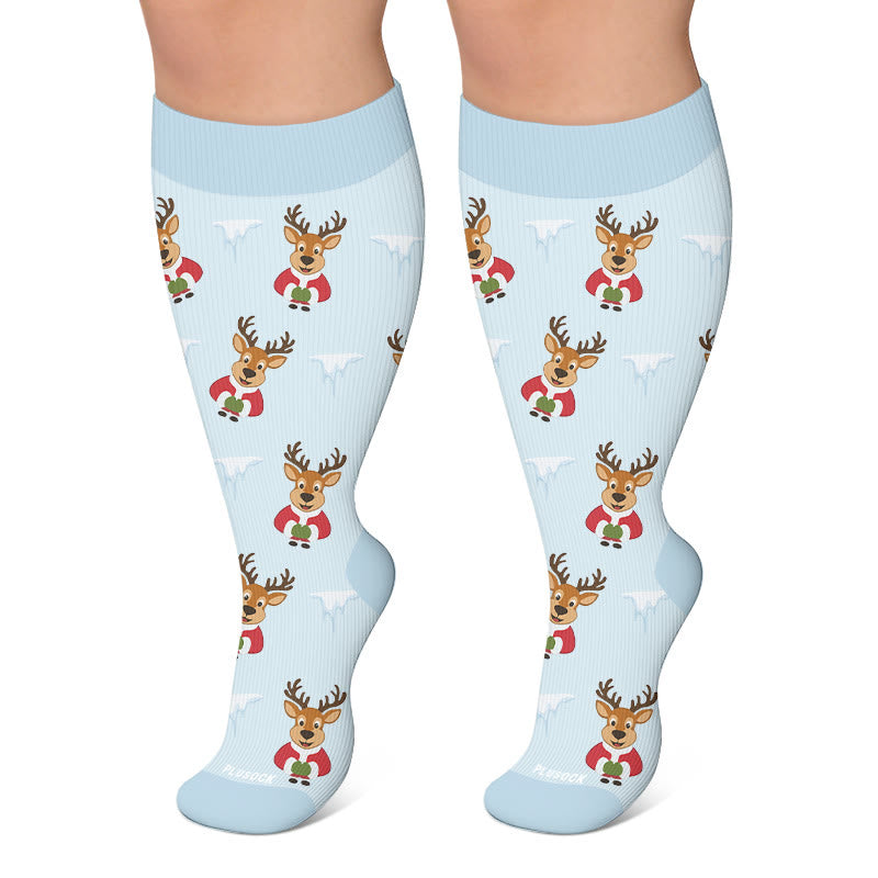 Festliche Kompressionsstrümpfe mit Rentiermotiv in Übergröße - Blau - 4XL - image 6