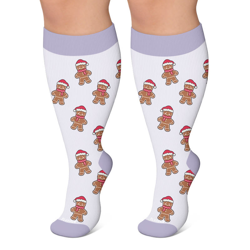 Festliche Kompressionsstrümpfe mit Rentiermotiv in Übergröße - Lila - 4XL - image 5