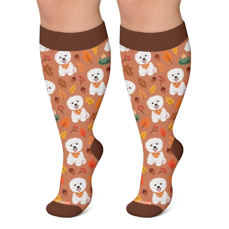 Kompressionsstrümpfe in Übergröße mit Herbstmotiven und Blättern - Braun - 4XL - image 6