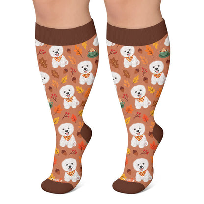 Kompressionsstrümpfe in Übergröße mit Herbstmotiven und Blättern - Braun - 4XL - image 6