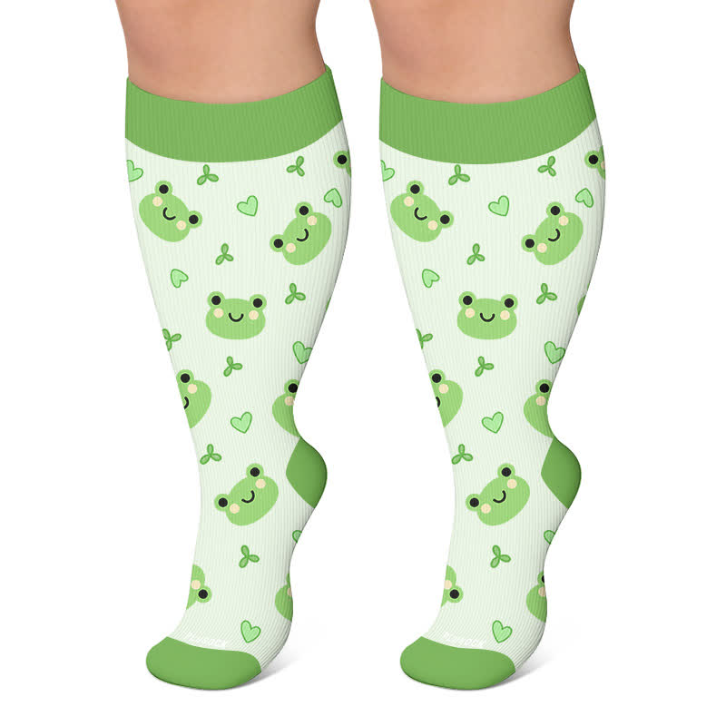 Kompressionsstrümpfe mit Frosch-, Marienkäfer- und Avocado-Motiv in Übergröße - Hellgrün - 4XL - image 4
