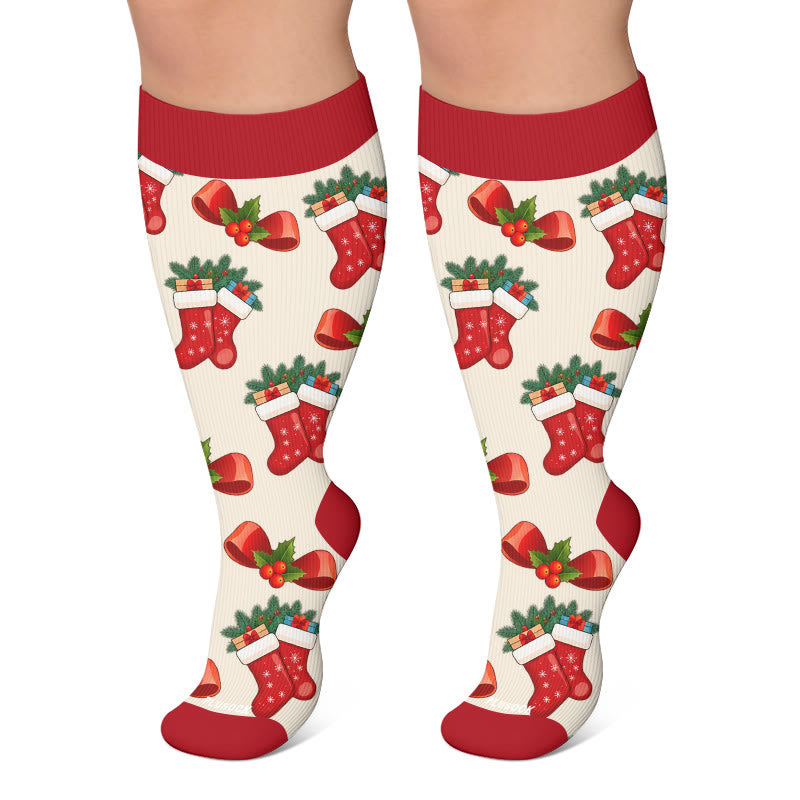 Festliche Pinguin-Kompressionsstrümpfe in Übergröße - Rot - 4XL - image 5