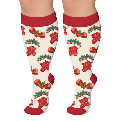 Festliche Pinguin-Kompressionsstrümpfe in Übergröße - Rot - 4XL - image 5