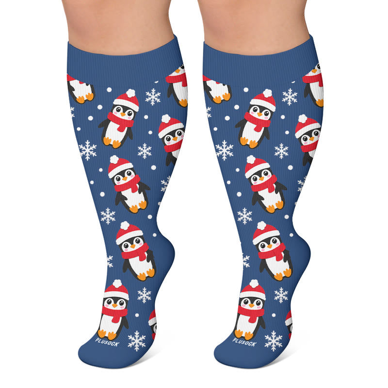 Festliche Pinguin-Kompressionsstrümpfe in Übergröße - Marineblau - 4XL - image 4