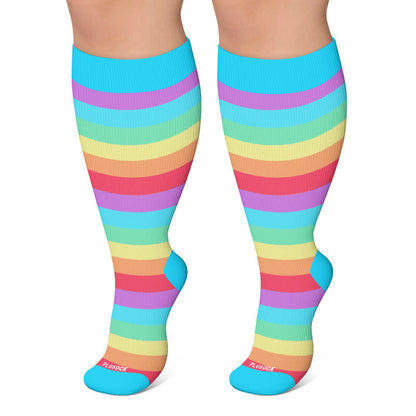 Regenbogenstreifen-Kompressionsstrümpfe in Übergröße - Blau - 4XL - image 5