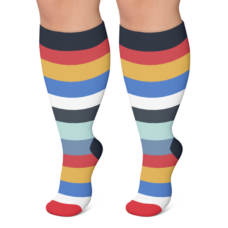 Regenbogenstreifen-Kompressionsstrümpfe in Übergröße - Marineblau - 4XL - image 6