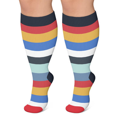 Regenbogenstreifen-Kompressionsstrümpfe in Übergröße - Marineblau - 4XL - image 6