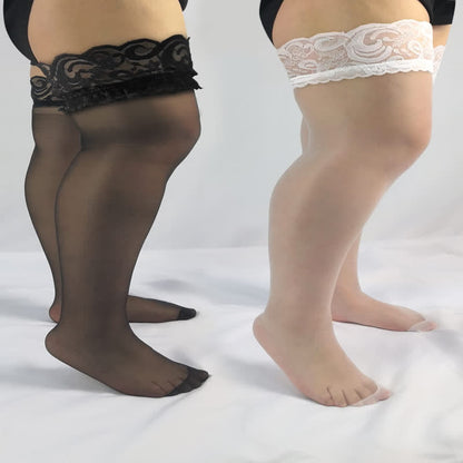 Transparente halterlose Spitzensocken in Übergröße (4 Paar)