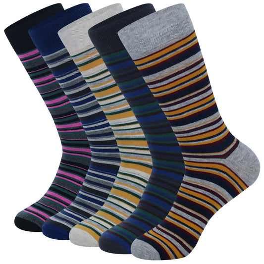 Patchwork-Nadelstreifen-Crew-Socken in Übergröße (5 Paar) - EU44-48 (US10-13) - Mehrfarbig - image 0