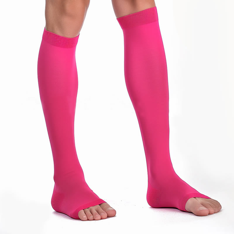 Mehrfarbige Kompressionsstrümpfe mit offener Zehenpartie in Übergröße - Rose - 4XL - image 13